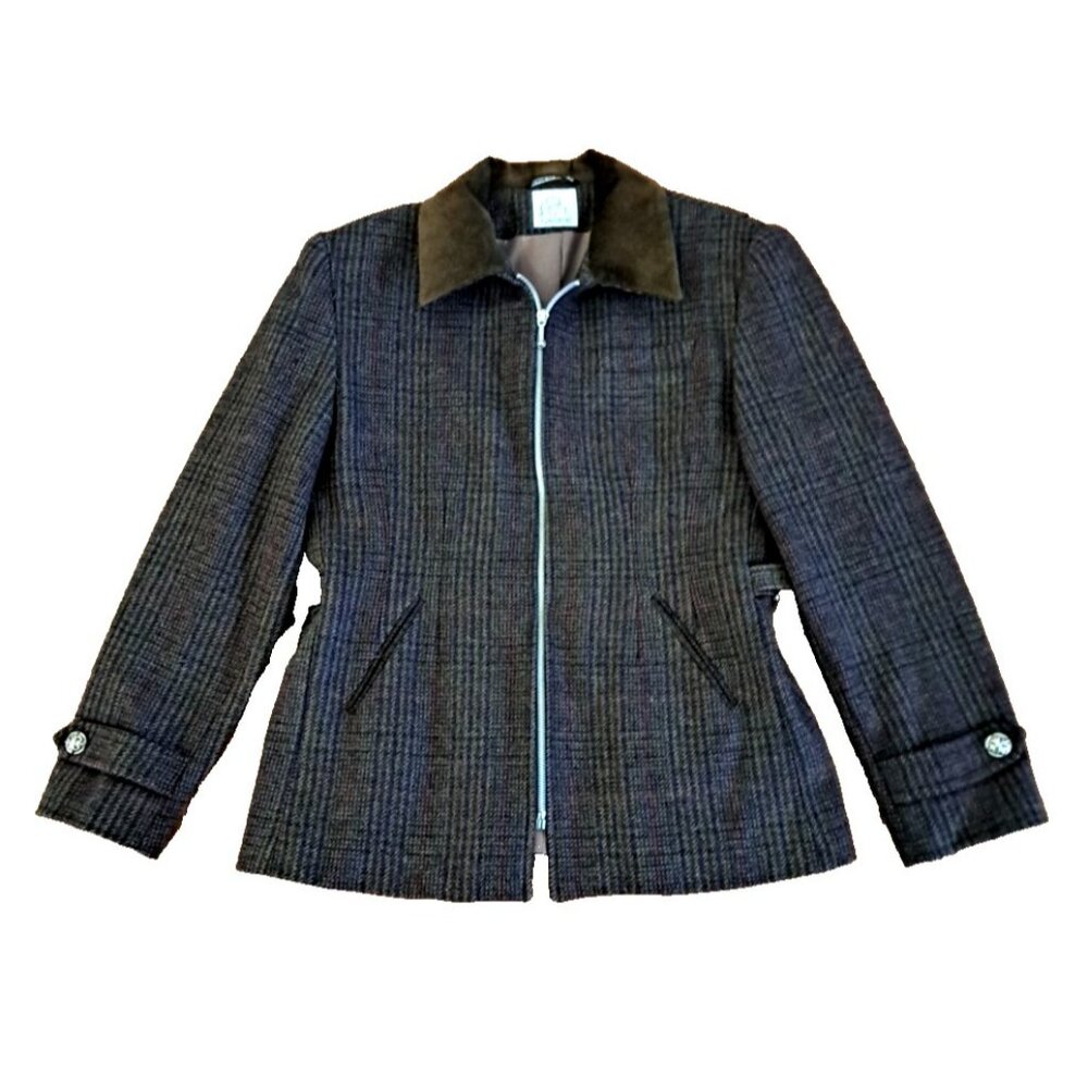 Womens Vintage Wool Plaid Jacket Gantos Suede Collar Equestrian Horse Size 8